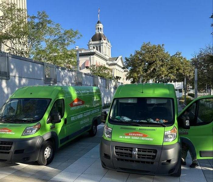 SERVPRO service trucks parked for water damage services
